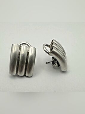 Marjorie Baer Earrings Silver Tube Metal Tubing Brutalist Modernist Vintage